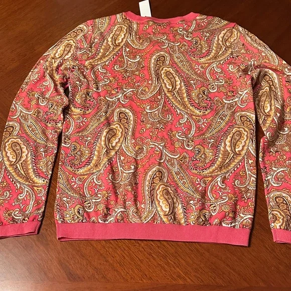 Talbots NWT Paisley Print Pink Cardigan Sweater - Size Small - Picture 3 of 5